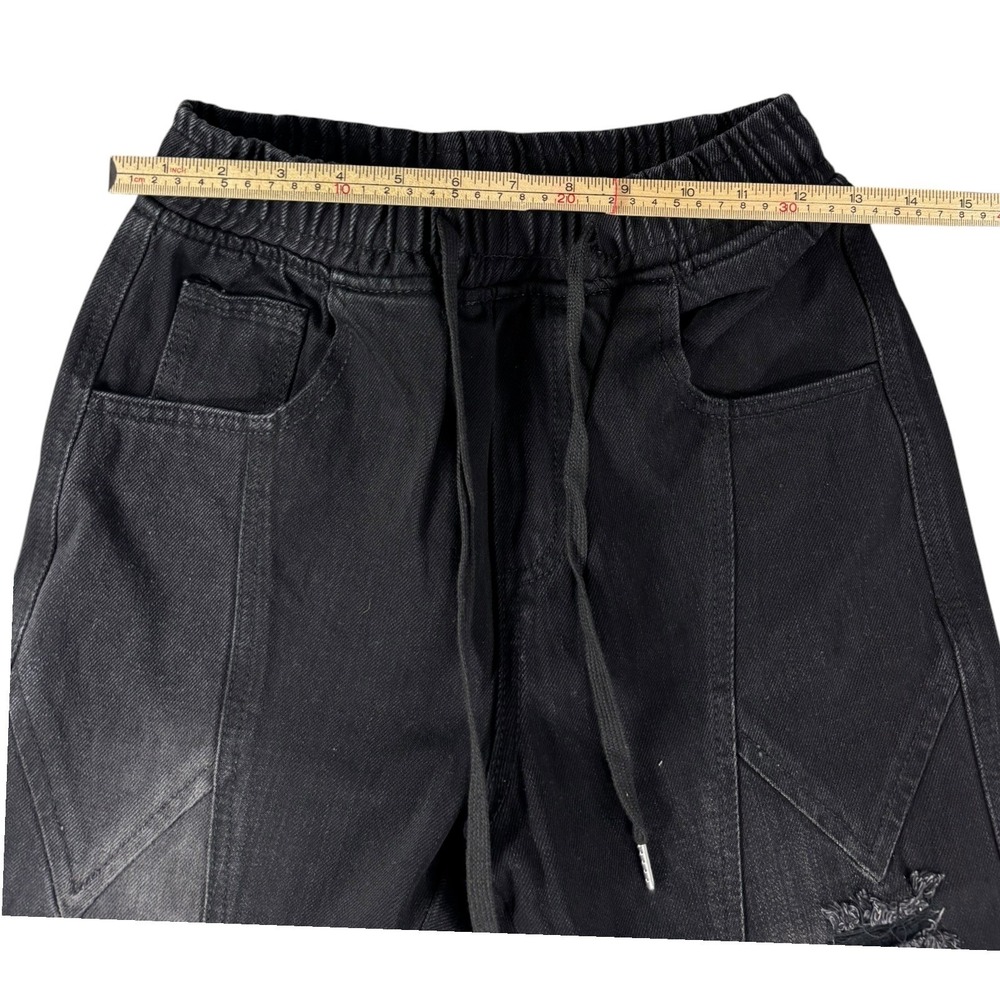Watson Baggy Fit Jeans Mens 28 Black Distressed Denim Drawstring Waist Straight - Picture 2 of 6